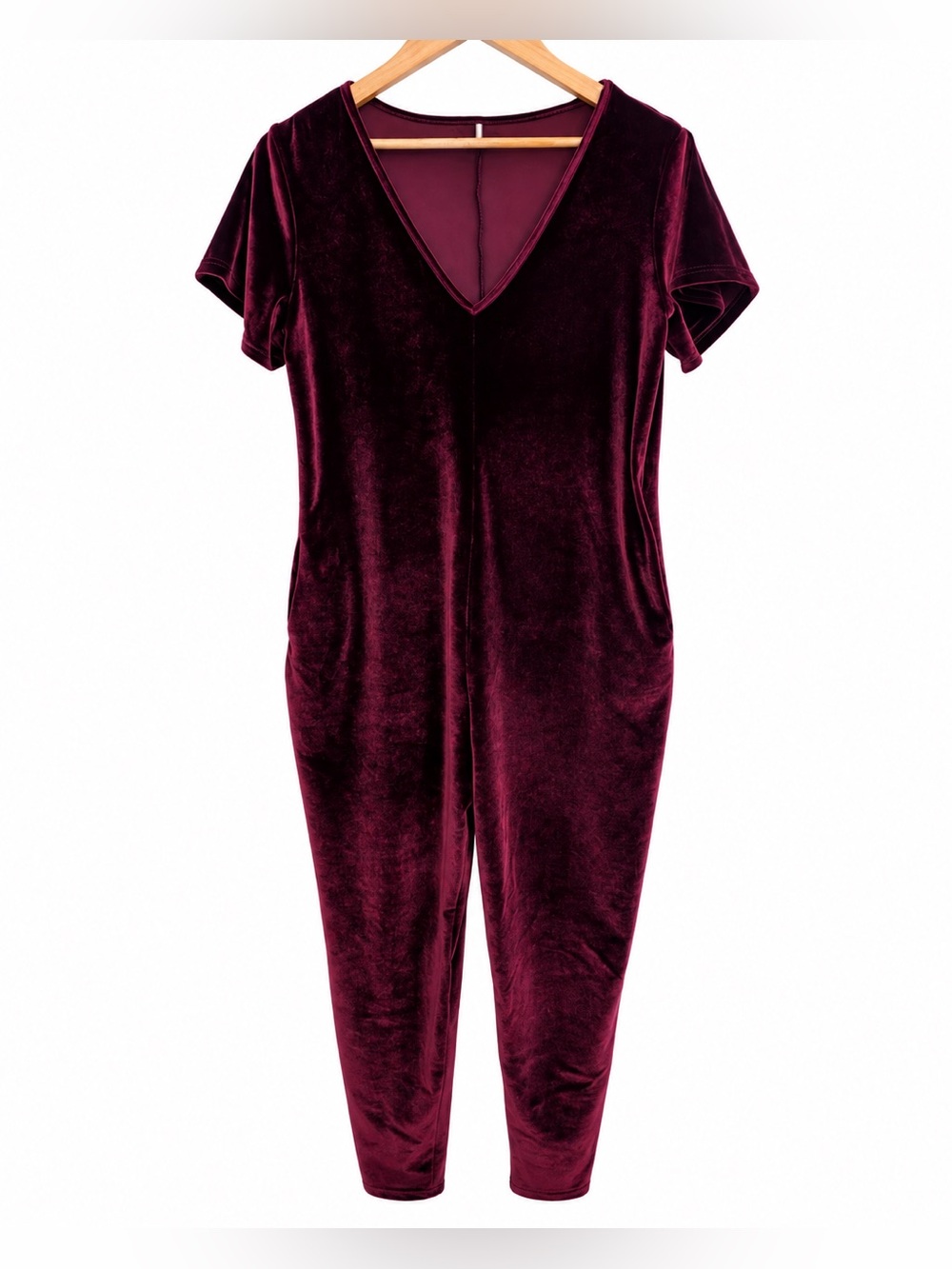 Smash + Tess Wine Velvet V-Neck Jumpsuit